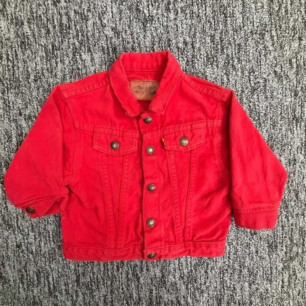Vintage Little Levi's Red Denim Trucker Jacket 24M Made in USA Toddler‎ 80s 90s